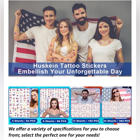 4th of July Temporary Tattoo Set, Waterproof Independence Day Body Stickers - Picture 7 of 13